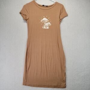 Mushroom T Shirt Dress Womens Small Brown No Tag Fairy Hippie Rave Cover Up
